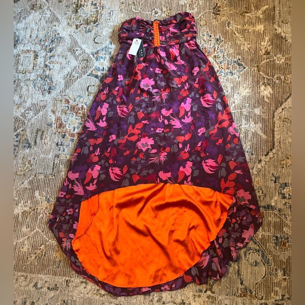 Anthropologie Strapless Floral Dress - Purple and Orange